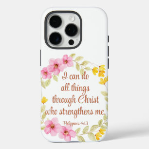 Philippians 4:13 Pink and Yellow Floral Scripture iPhone 16 Pro Case