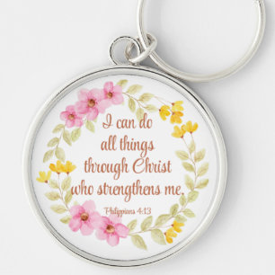 Philippians 4:13 Pink and Yellow Floral Scripture Key Ring