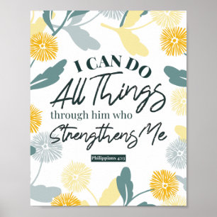 Philippians 4:13 with floral art white ver poster