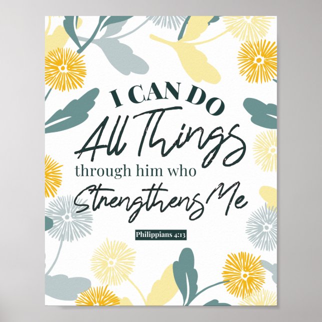Philippians 4:13 with floral art white ver poster (Front)