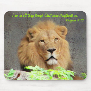 Philippians 4:13 with Male Lion Mouse Mat