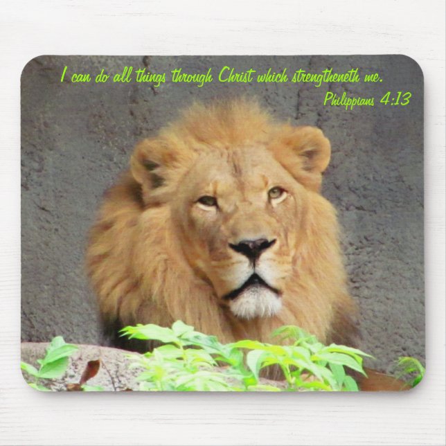 Philippians 4:13 with Male Lion Mouse Mat (Front)