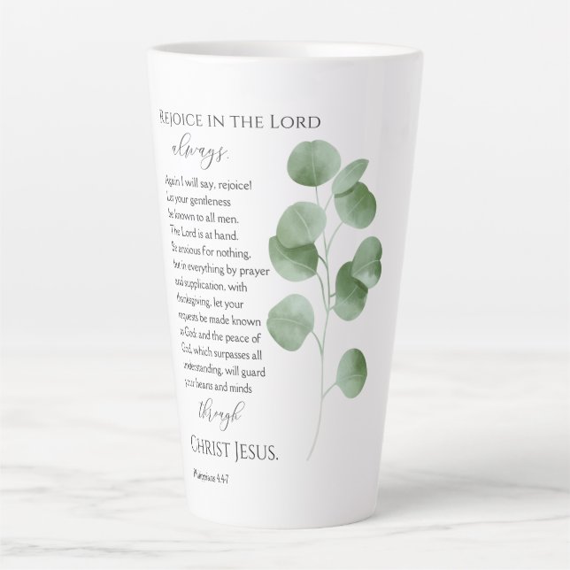 Philippians 4:4-7 Bible Verses Eucalyptus Leaves Latte Mug (Front)
