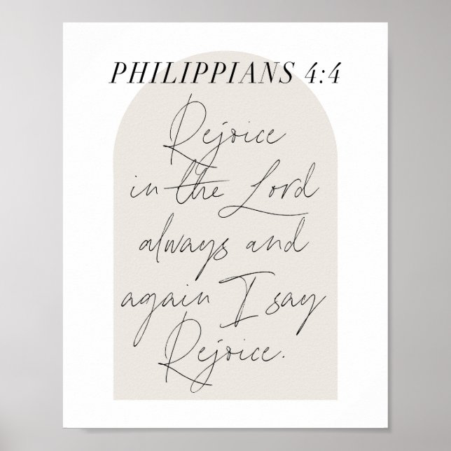 Philippians 4:4 Minimal Boho Beige Arch Script Poster (Front)