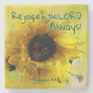 Philippians 4:4 Rejoice in the Lord Always! Bible Stone Coaster