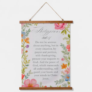 Philippians 4:6–7 Bible Verse Floral Watercolor Hanging Tapestry