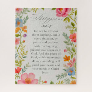 Philippians 4:6–7 Bible Verse Floral Watercolor  Jigsaw Puzzle