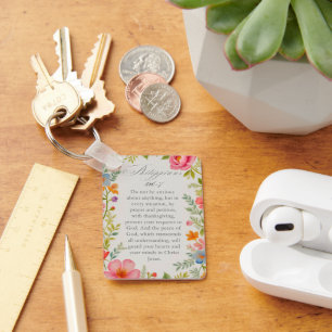 Philippians 4:6–7 Bible Verse Floral Watercolor  Key Ring
