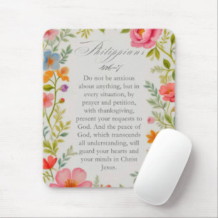 Philippians 4:6–7 Bible Verse Floral Watercolor Mouse Mat
