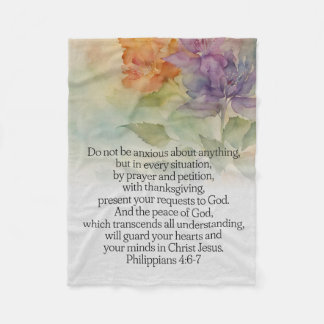 Philippians 4:6-7 Bible Verse Watercolor Floral Fleece Blanket