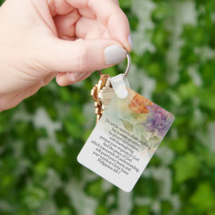 Philippians 4:6-7 Bible Verse Watercolor Floral Key Ring