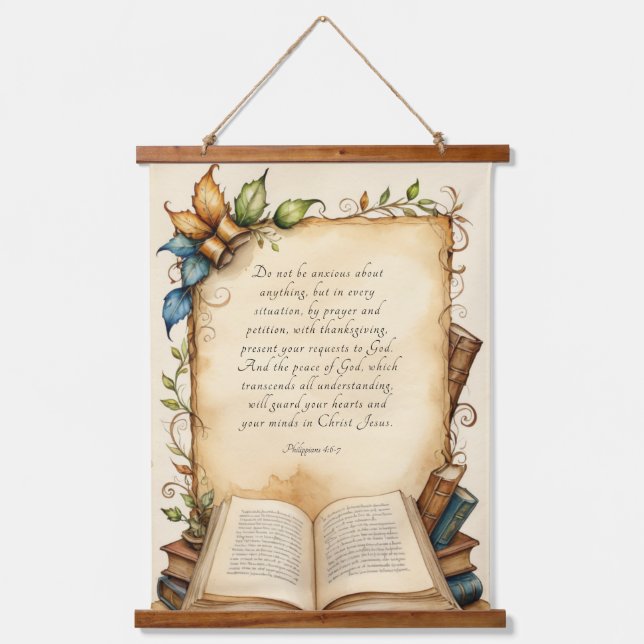 Philippians 4:6-7 Christian Bible Verse Art Hanging Tapestry (Front)