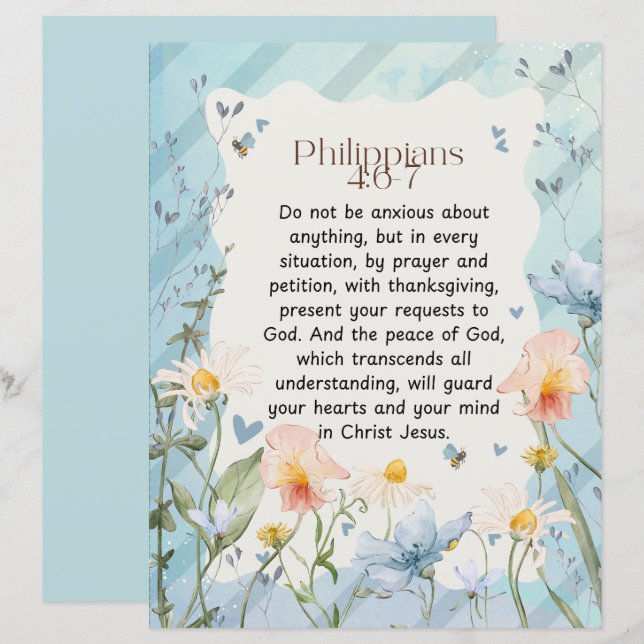 Philippians 4:6-7 Christian Bible Verse Watercolor (Front/Back)