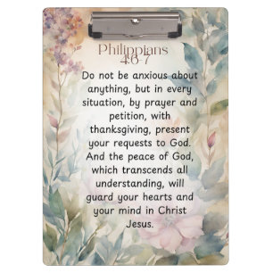 Philippians 4:6-7 Christian Bible Verse Watercolor Clipboard