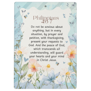 Philippians 4:6-7 Christian Bible Verse Watercolor Clipboard