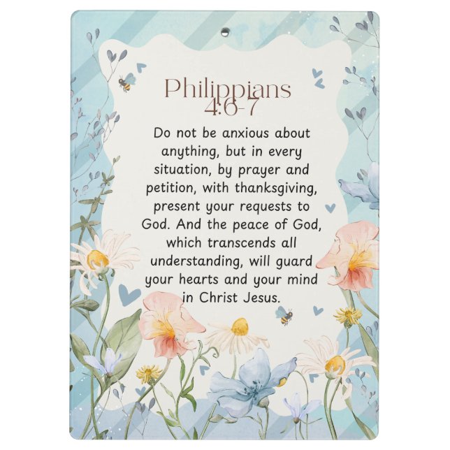 Philippians 4:6-7 Christian Bible Verse Watercolor Clipboard (Back)
