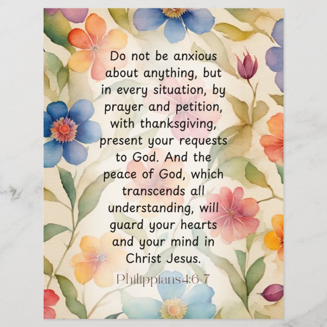 Philippians 4:6-7 Christian Bible Verse Watercolor Flyer (Front)