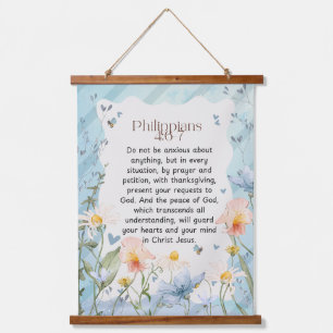 Philippians 4:6-7 Christian Bible Verse Watercolor Hanging Tapestry