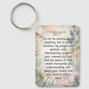Philippians 4:6-7 Christian Bible Verse Watercolor Key Ring