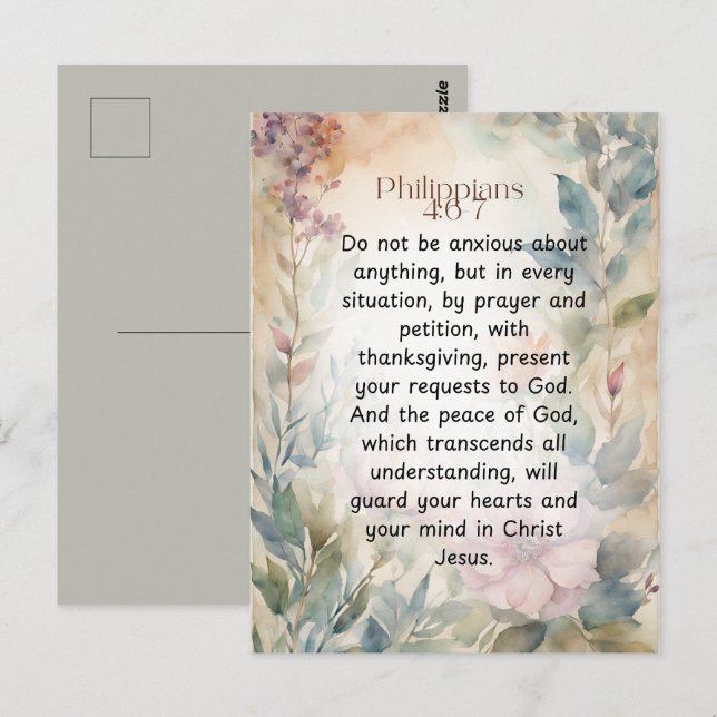 Philippians 4:6-7 Christian Bible Verse Watercolor Postcard (Front/Back)