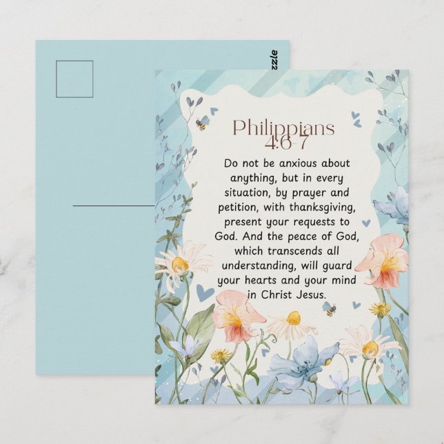Philippians 4:6-7 Christian Bible Verse Watercolor Postcard (Front/Back)
