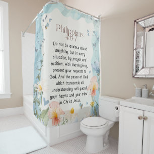 Philippians 4:6-7 Christian Bible Verse Watercolor Shower Curtain