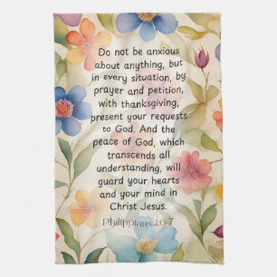 Philippians 4:6-7 Christian Bible Verse Watercolor Tea Towel