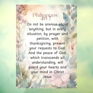 Philippians 4:6-7 Christian Bible Verse Watercolor Window Cling