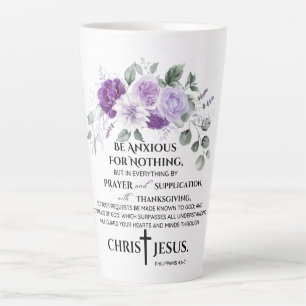 Philippians 4:6-7 Scripture Purple Flower Latte Mug