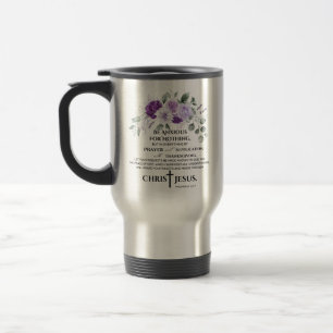 Philippians 4:6-7 Scripture Purple Flowers Travel Mug