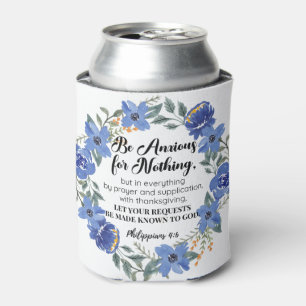 Philippians 4:6 Be Anxious for Nothing Blue Floral Can Cooler
