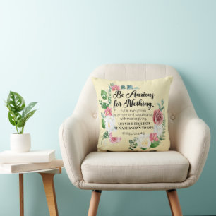 Philippians 4:6 Be Anxious for Nothing Floral Cushion