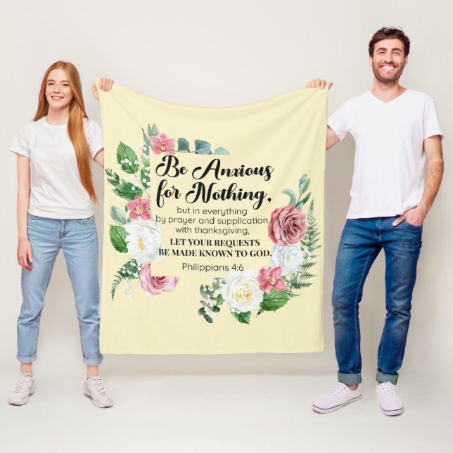 Philippians 4:6 Be Anxious for Nothing Floral Fleece Blanket (In Situ)
