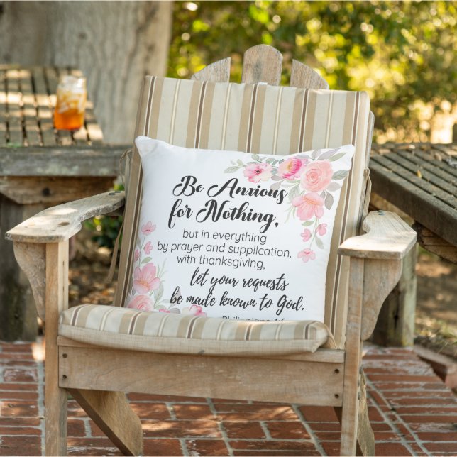 Philippians 4:6 Be Anxious for Nothing Pink Floral Cushion (Chair)