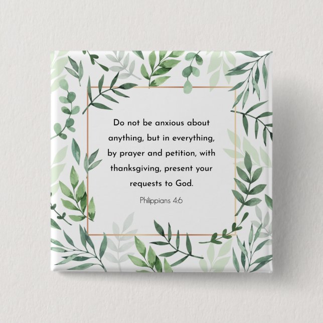 Philippians 4:6, Bible Verse, 15 Cm Square Badge (Front)