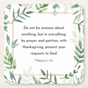 Philippians 4:6, Bible Verse, Square Paper Coaster