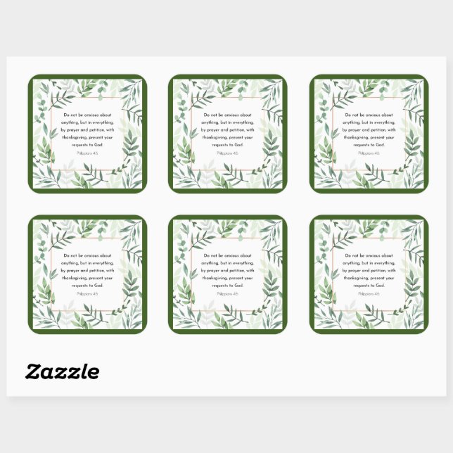 Philippians 4:6, Bible Verse,  Square Sticker (Sheet)