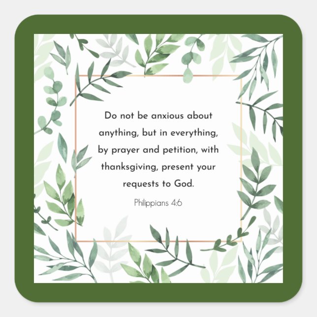 Philippians 4:6, Bible Verse,  Square Sticker (Front)