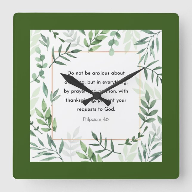 Philippians 4:6, Bible Verse, Square Wall Clock (Front)