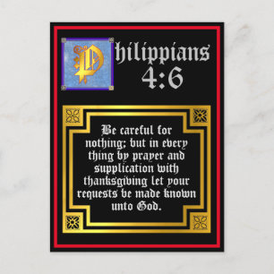 Philippians 4:6 Illuminated Letter Bible Verse Holiday Postcard