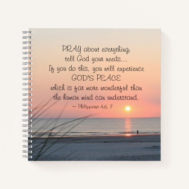 Philippians 4:6 Pray About Everything Ocean Sunset Notebook (Front)