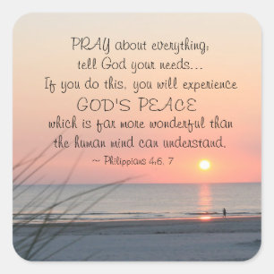 Philippians 4:6 Pray About Everything Ocean Sunset Square Sticker