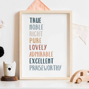 Philippians 4:8 boho colour nursery poster