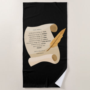 Philippians 4:8 KJV Bible Quote Scroll Beach Towel
