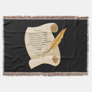 Philippians 4:8 KJV Bible Quote Scroll Throw Blanket