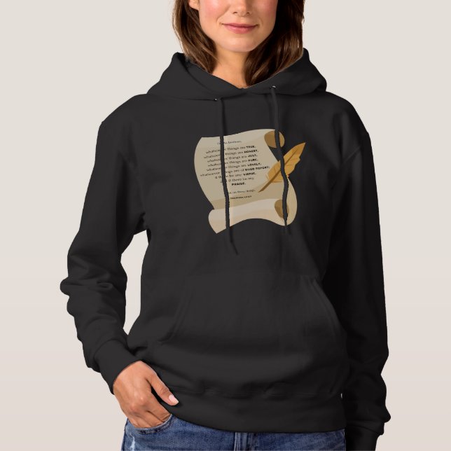 Philippians 4:8 KJV Bible Quote Scroll Women's Hoodie (Front)