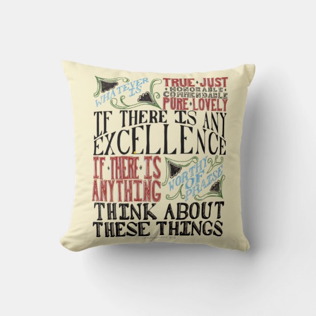 Philippians 4:8 Throw Pillow - Beige (Front)