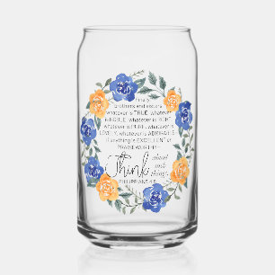 Philippians 4:8, Whatever is Noble, Floral Wreath Can Glass