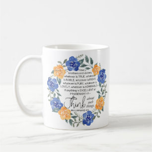 Philippians 4:8, Whatever is Noble, Floral Wreath Coffee Mug