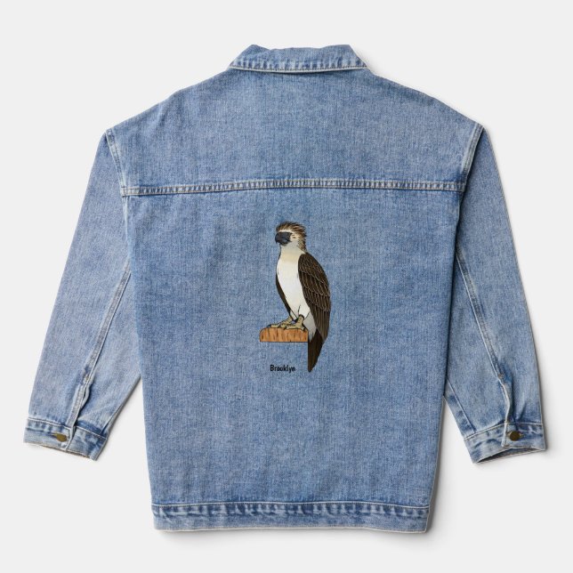 Philippine eagle bird cartoon illustration  denim jacket (Back)